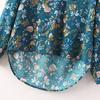 Women Casual Long Sleeve V-neck Floral Print Shirt Chiffon Blouse Irregular Top