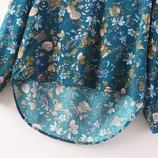 Women Casual Long Sleeve V-neck Floral Print Shirt Chiffon Blouse Irregular Top