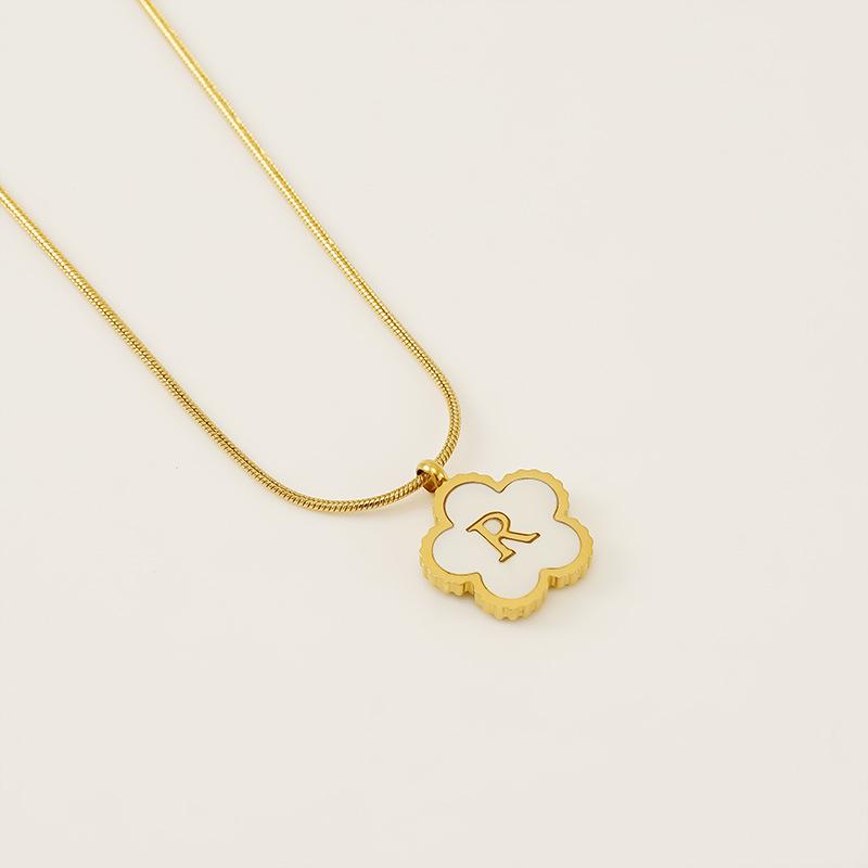 Stainless steel five-leaf clover 18K letter necklace high sense 26 shell letter pendant jewelry