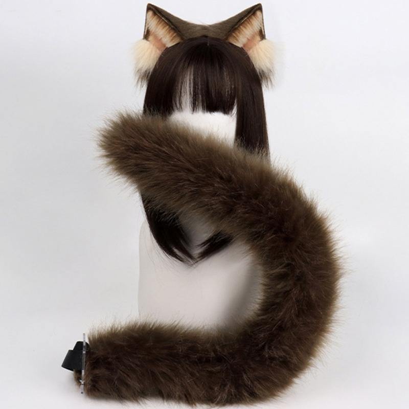 Animal Cosplay Costume Faux Furs Wolf Cats Foxes Fuzzy Tail Cats Ears Headbands Halloween Party Costume Accessories