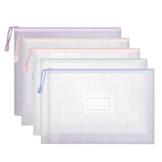 5 Pcs Mesh Zipper Bag A4 Letter Size Document Pouch Clear Plastic Waterproof Mesh Bag for Office School Travel