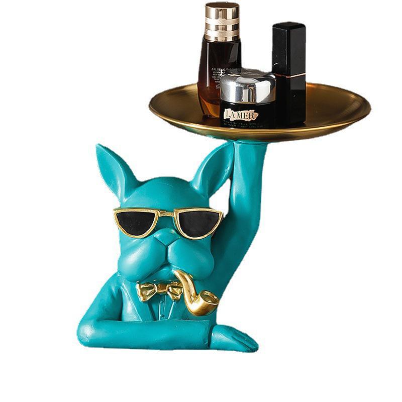 Ornamento Decorativo Bandeja Dupla Bulldog Francês Nórdico - Porta-Chaves para Entrada