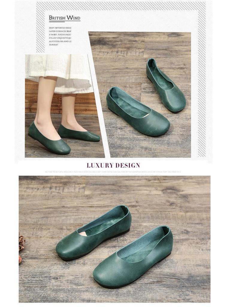 Egyszerű Zen Kézzel Készített Bőr Nagymama Cipő - Női Puhatalpú Lapos Cipő Minden Évszakra