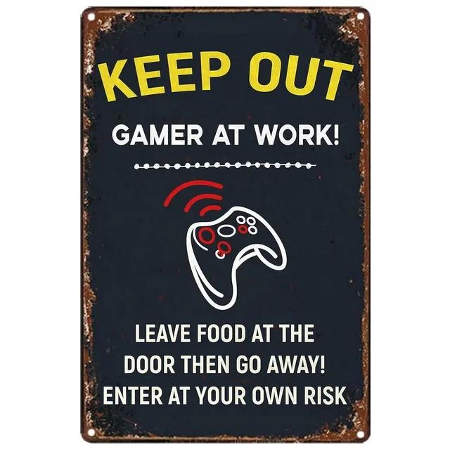 Retro Gamer At Work Metal Tin Sign Vintage Wall Art Poster for Game Room Café Garage Club Bar Pubs Iron