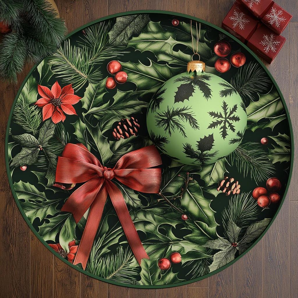 Weihnachts-Poinsettia Blumenmuster Runder Teppich Rutschfeste Stuhlunterlage für Wohnzimmer, Schlafzimmer Dekor Weicher Teppich
