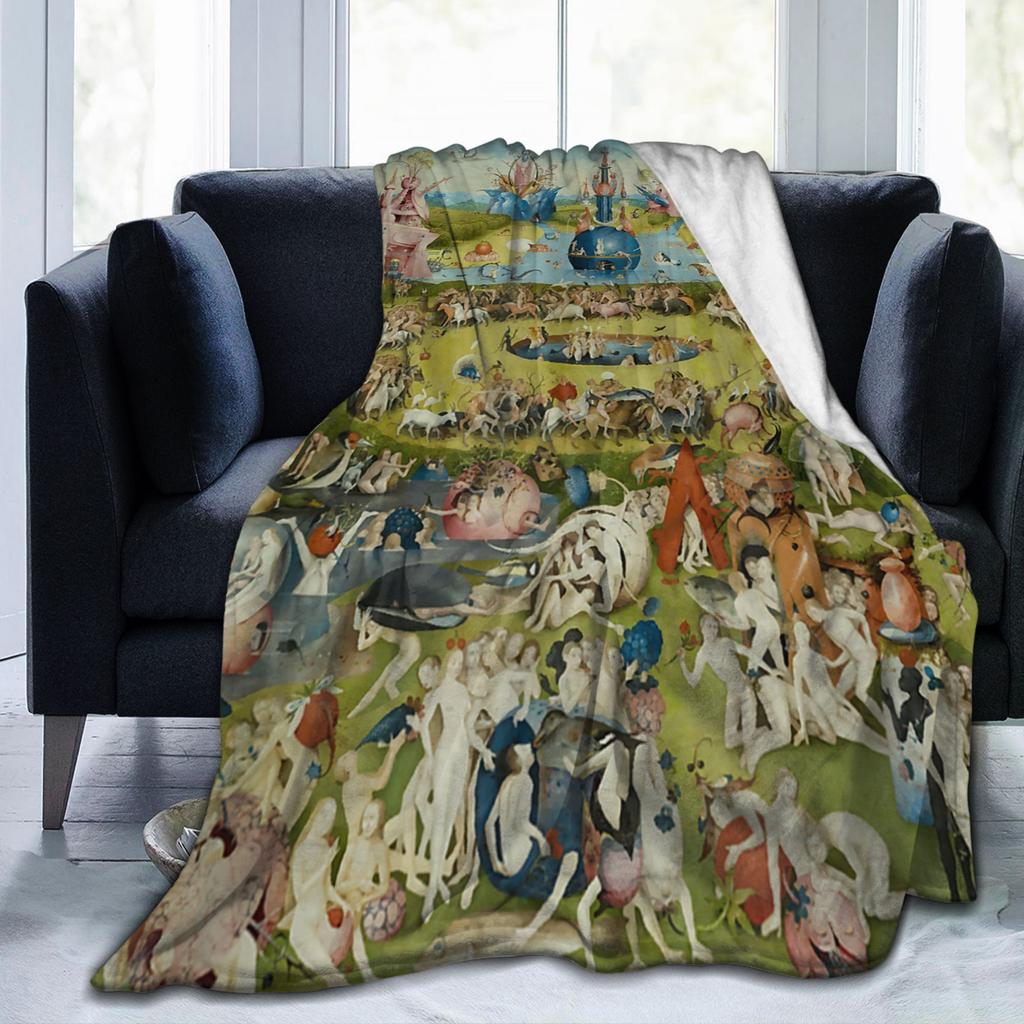 Hieronymus-Bosch Le Jardin des Délices Terrestres Couverture Tricotée Velours Art Super Douce Couverture Jetée pour Couvre-lits Couette