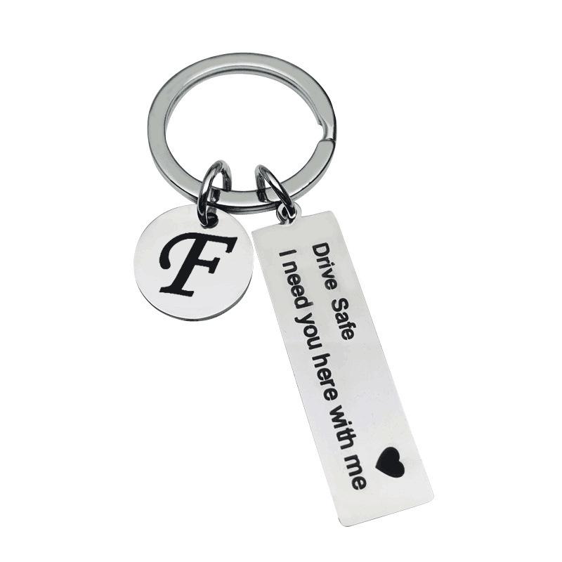Custom Drive Safe Keychain A-Z 26 Initials Chain Men Women Engraved Stainless Steel Keychain Birthday Father's Day Keyring Gift