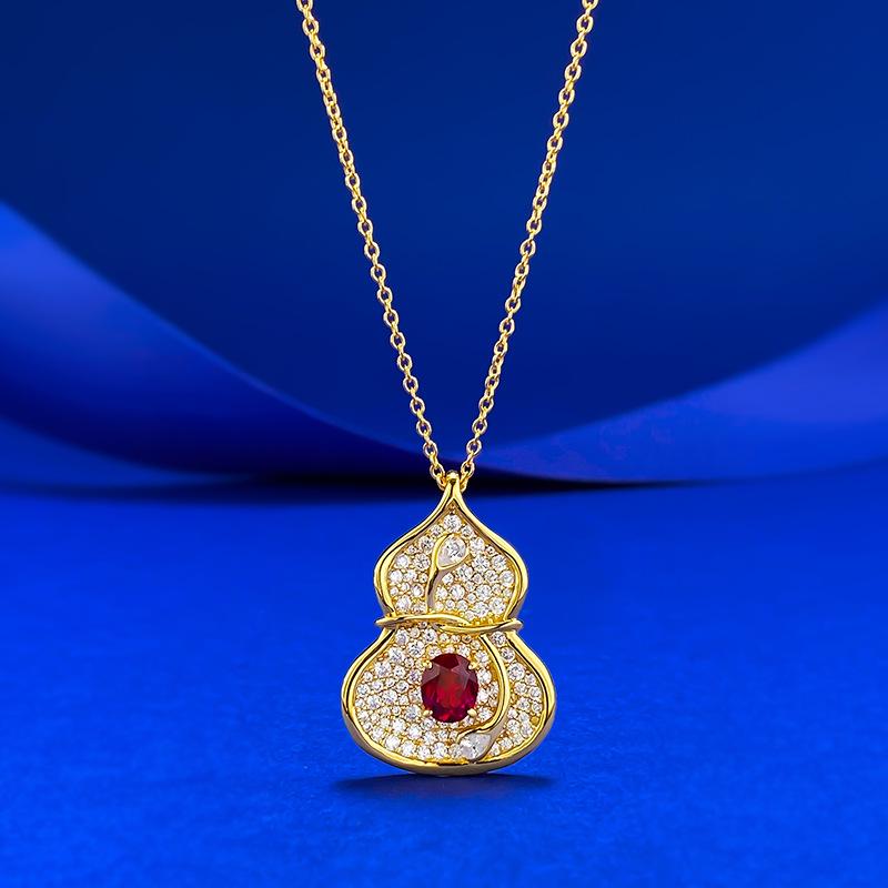 Xiancan S925 Sterling Silver Red Gourd-Shaped Fu Lu Necklace 925 Silver