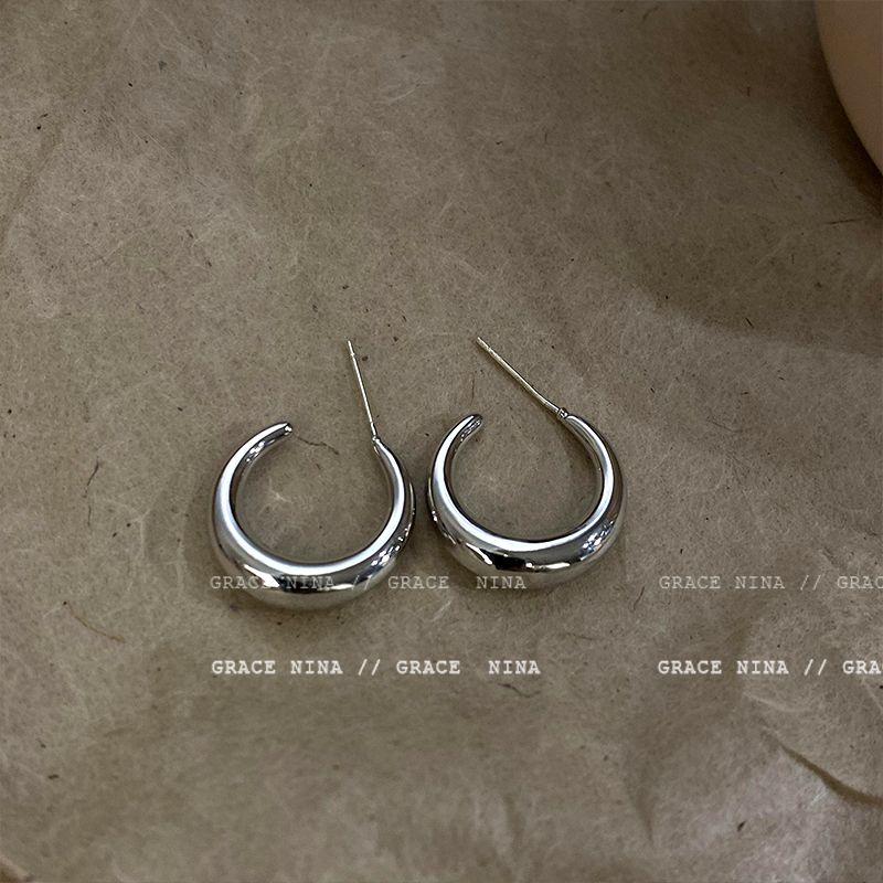 

Frosty Style Fancy Women Western Style All-Matching Metal Circle Silver small circle earrings