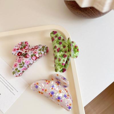1pc New Printed Acrylic Clip with Retro Floral Beauty, Shark Clip with Fashionable and Elegant Hair Style