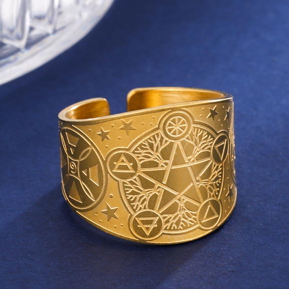 LIKGREAT Amulet Protection Ring Tetragrammaton Pentagram Finger Rings for Men Women Stainless Steel Jewely Witchcraft Pagan Gift