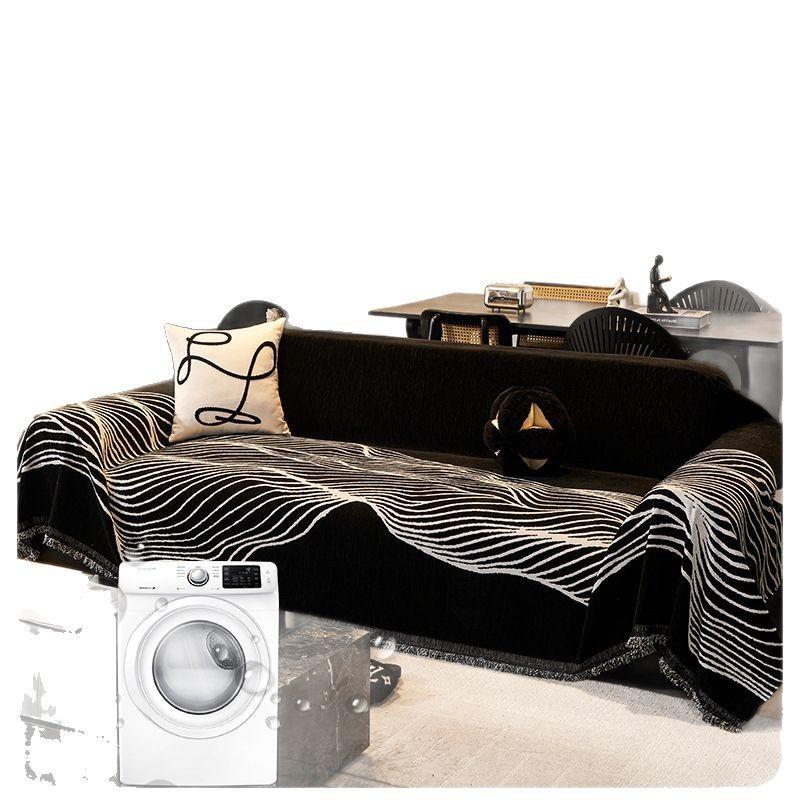 Chenier Sofa Cover Retro Wind Machine Washable One-piece Sofa Blanket Non-slip and Anti-grab Straight Row Sofa Cover Cloth