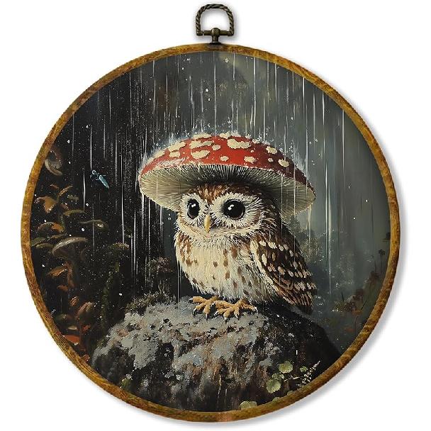 shiviody Fall Halloween Pumpkin Canvas Wall Art Decor, Autumn Halloween Hat Wall Art, Dark Moody Thanksgiving Round Hanging Frame Prints Decorations