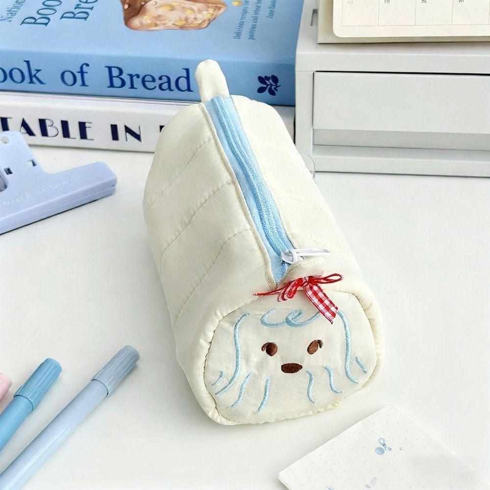 Portable Puppy Embroidery Pen Bag Large Capacity Multi-functional Stationery Pouch Pencil Case School Supplies