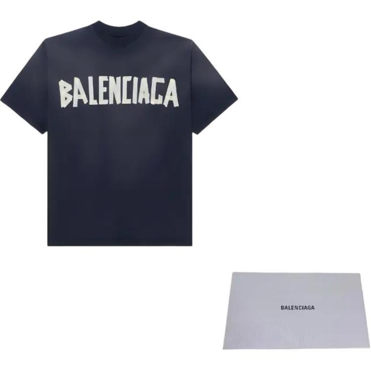 Balenciaga T-shirt da uomo a manica corta, vestibilità media, tipo nastro, nero sbiadito 739784TOVA91055