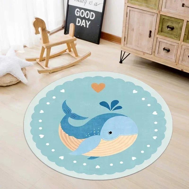 Cute Animal Patterned Round Rug with Bunny Lion Tiger Whale Sheep Designs Floor Mat for Kids Room Decor Adding Playful Charm