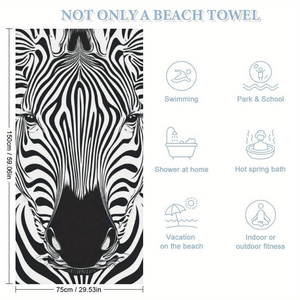 Zebra Pattern Art Designed Beach Towel Large Towel, Super Absorbent, Quick-Dry, Fashionable Decorative Beach Towel Bath Towel