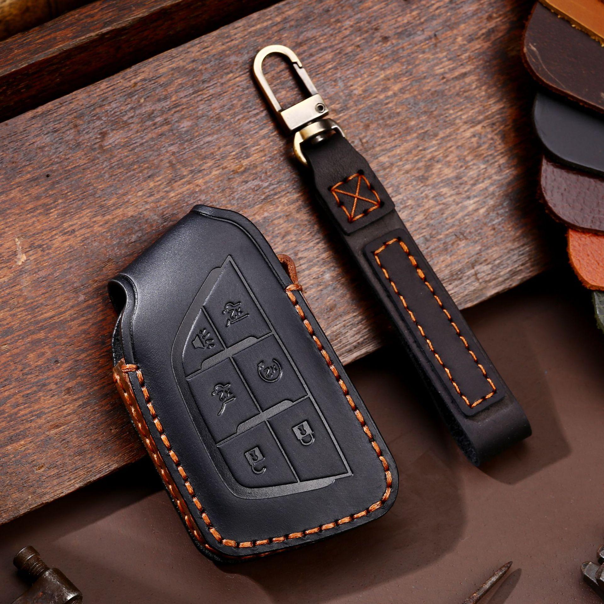 

Leather Car Key Cover Keychain Case for Chevrolet Corvette Suburban Tahoe Cadillac Escalade CT4 CT4-V CT5 XTS CT6 C8 GMC Yukon