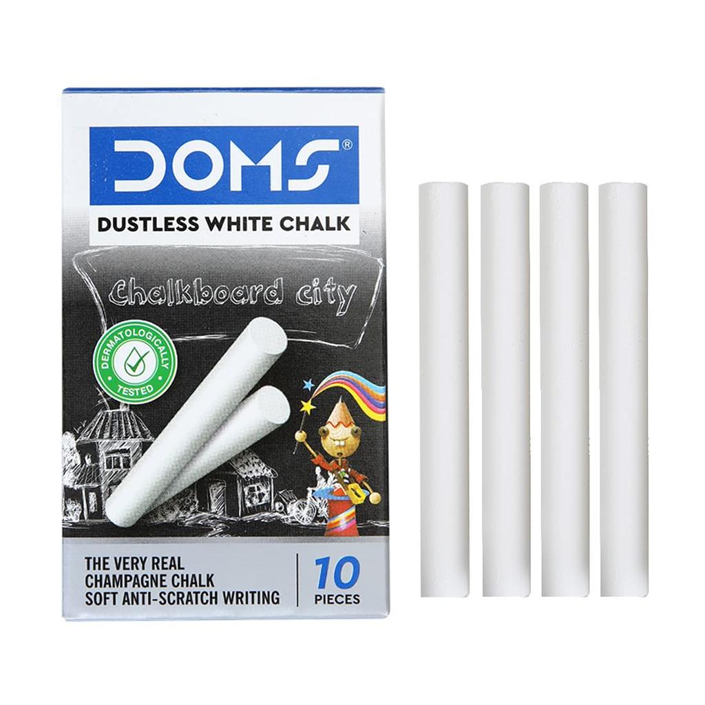 DOMS Non Toxic Dustless White Chalk Pack of 100 Soft Writing Classroom Board Chalk for School Office Teaching Use