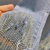 Station Trousers Rhinestone Tasseled Jeans Women's Fashionable 23 Summer Clothes New Arrival High Waist Slimming and Tight Skinny Jeans Cropped Pants