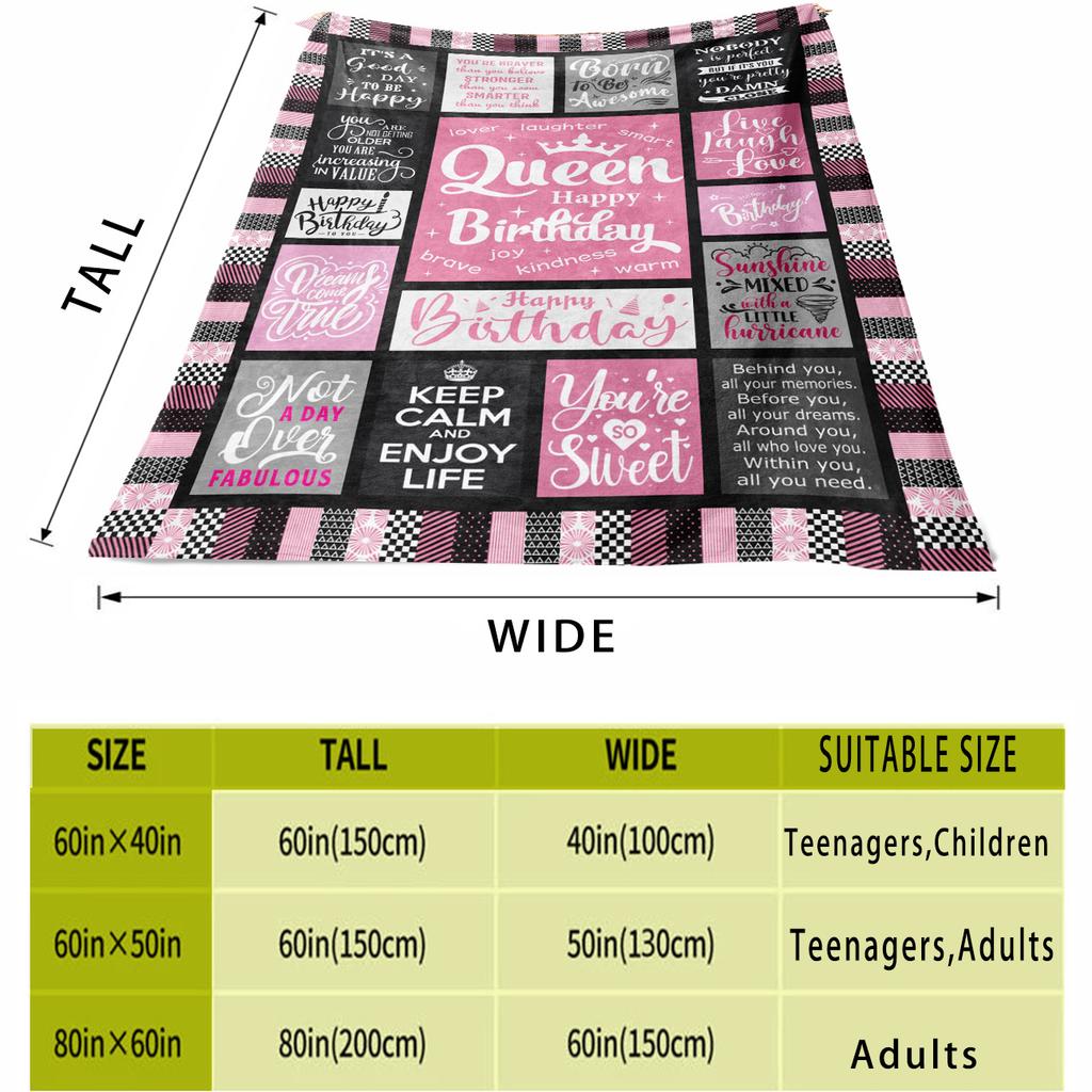 1 Stück Geburtstagsgeschenk-Decke für Frauen, Rosa Geburtstags-Flanell-Decke Geschenke für Frauen, Geburtstagsgeschenk-Ideen Überwurfdecke für Frauen, Happy Birth