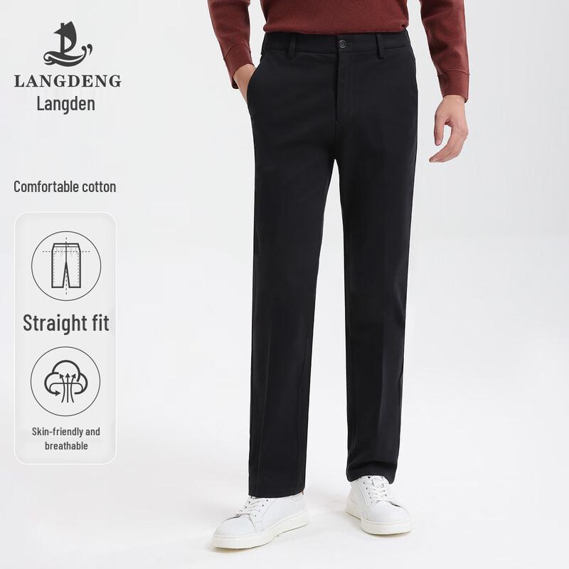 Langdeng Men s Business Casual Straight-Leg Elastic Cotton Pants 30 (77CM)