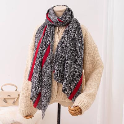 New Autumn and Winter Red Stripe Snake Pattern Long Scarf Imitation Cashmere Scarf Warm Mid Length Scarf for Women Winter