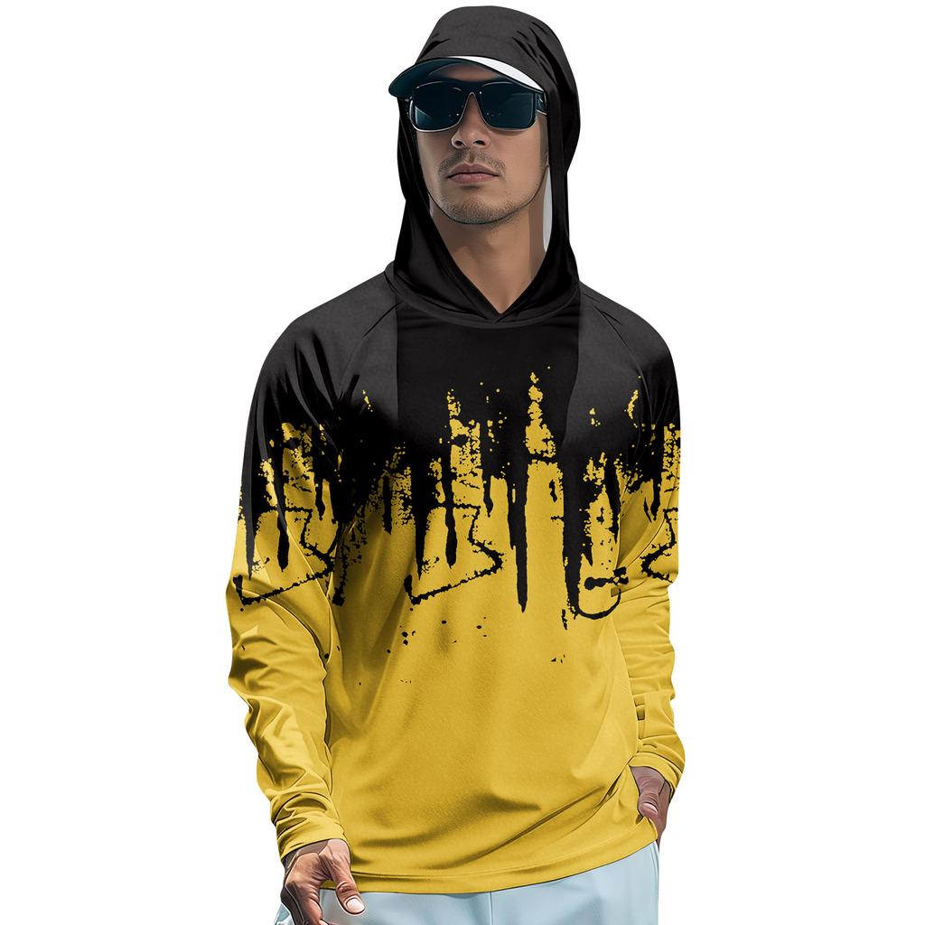 Men's Lapel Printed Single Breasted Pocket Long Sleeve Casual Sports T-Shirt