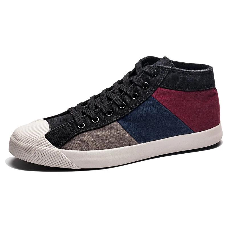 Men Colorblock Canvas Shoes Breathable Casual Shoes Loafers Soft Comfortable Outdoor Flat Shoes Male Lace-Up Plimsolls