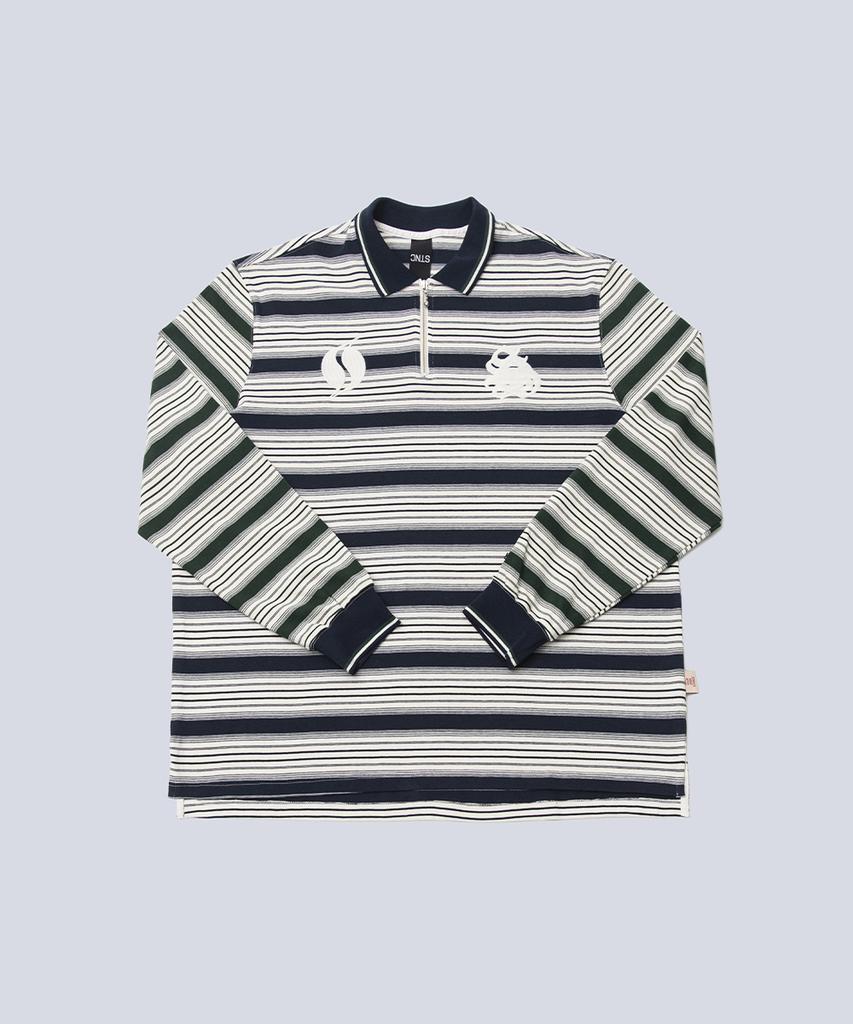 Seutenseuseoul Stripe Block Pique Shirt (Navy & Green)