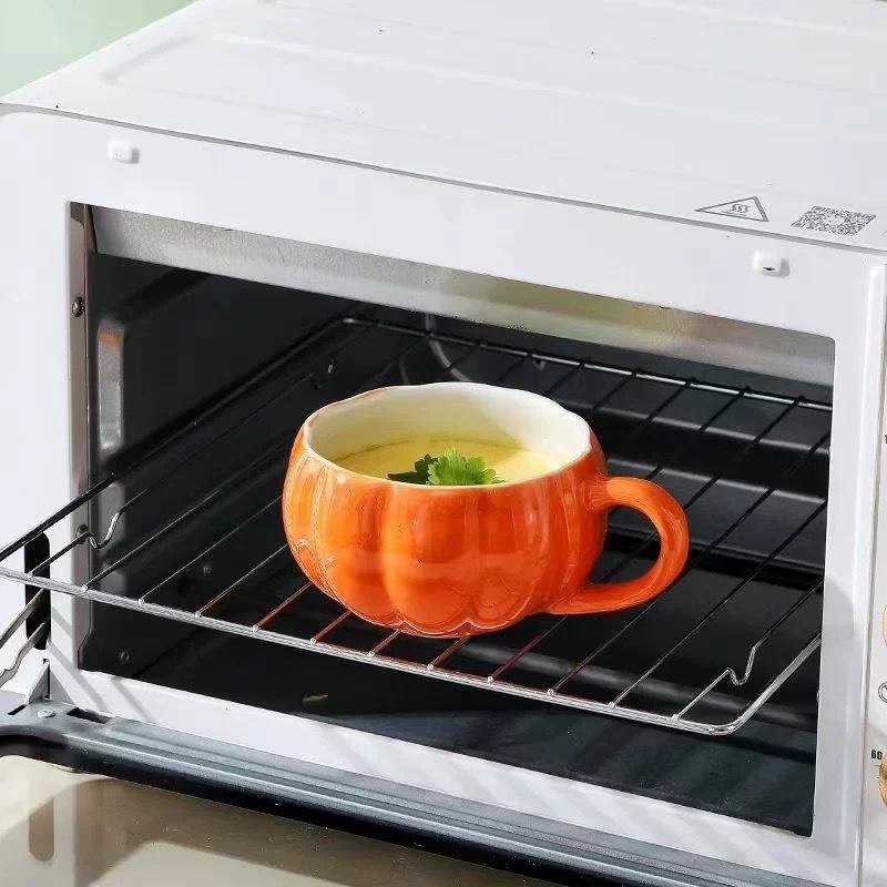 Ceramic Pumpkin Shaped Mug Cute High Appearance Cup with Lid for Milk Coffee Tea Orange 400ml