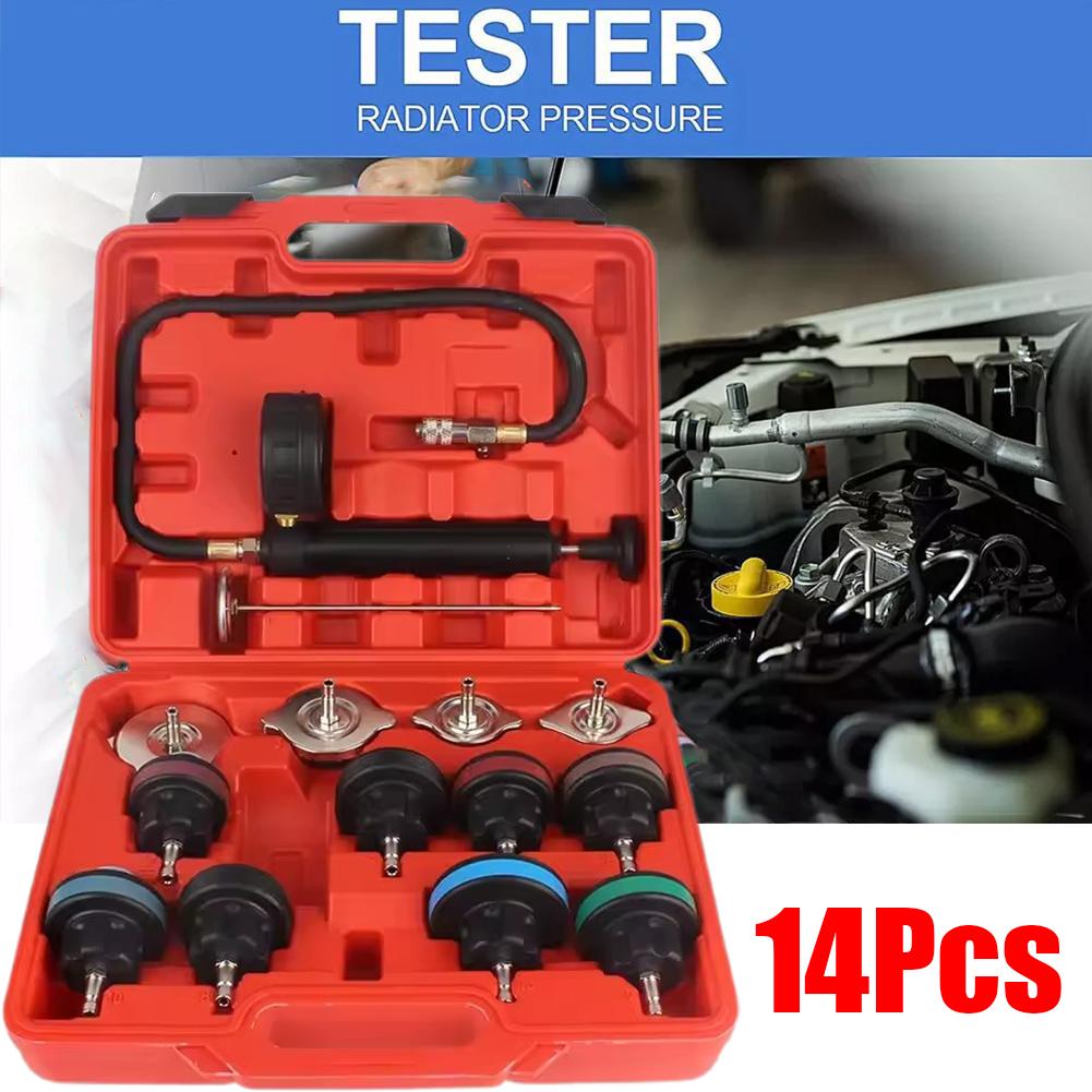 14Pcs Radiator Pressure Tester - Vacuum Type Cooling System Test, Car Water Tank Pressure Gauge, Water Tank Leak Detection Tool