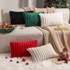 Autumn & Winter Plush Stripe Lumbar Pillow - Christmas Orange & Halloween Rabbit Fur Texture Throw Cushion
