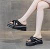 Fashion 7CM Microfiber Leather Women Zandalias De Mujer Females Buckle Platform Peep Toe Slippers Summer Wedge Flat Sandals Slides Shoes
