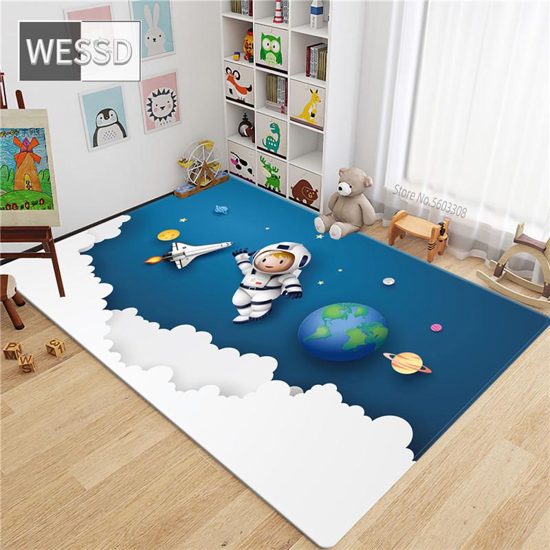 Desen animat Rachetă Astronaut Covor 3D Spațiu Flanel Burete Covor de podea Covor de cameră pentru adolescenți Covor drăguț Covor de noptieră