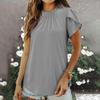 2026 Women's Solid Color Button Round Neck Short-Sleeve Pleated Top