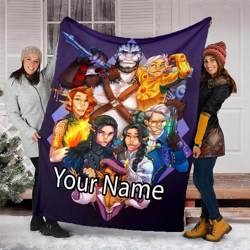 Custom Name Vox Machina Theme Printed Blanket - Perfect for Couch, Bed, Travel & Outdoor Use | Machine Washable, Cozy & Durable.