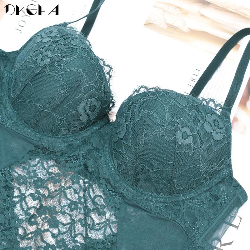 DKGEA Svart Sexy Jumpsuit Broderi Kvinner Body Push Up BH Blondeundertøy