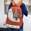 Large Capacity Color Block Student Backpack with Small Fish Pocket - Wear-Resistant Casual Design