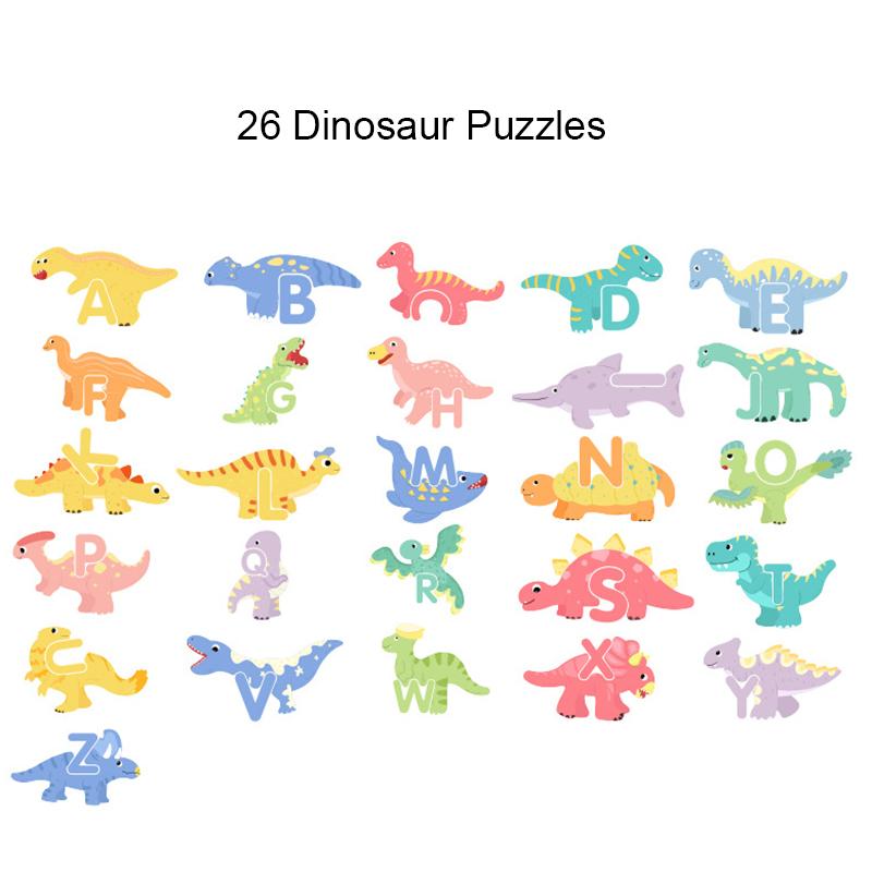 Children's Wooden Dinosaur Letter Cognitive Matching Puzzle Montessori Hand Eye Coordination Training Educational Toys