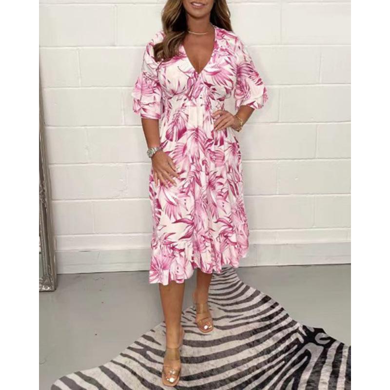 BITCED Women's Fashion Summer Spring Short Sleeve V-Neck Casual Dresses