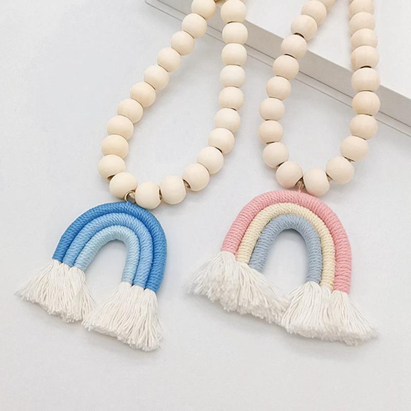 2 buc. Ghirlande de margele Boho Suporturi pentru perdele Curcubeu ciucuri din margele din lemn pentru perdea de frânghie Suporturi pentru perdele de fermă pentru decor