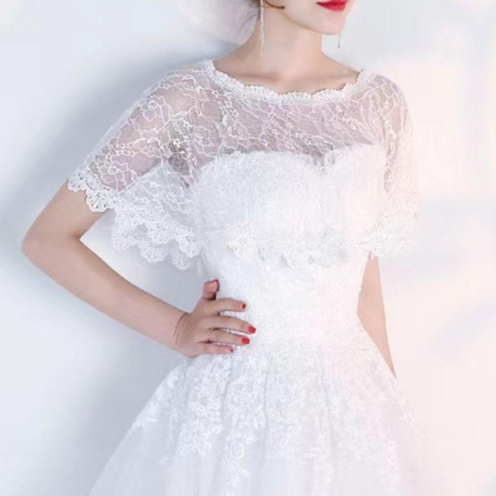 Elegant Lace Cover Up Tops Hollow Out Fake Collar Lace Shawl Poncho  Evening Party Costume