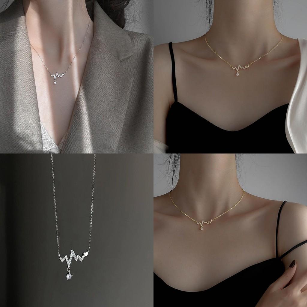 Trendy Heartbeat Necklace For Women Korean Version Electroplated Alloy Chain And Electrocardiogram Elements