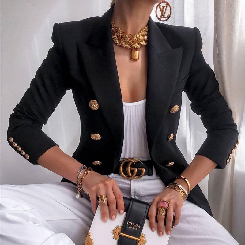 Women's Solid Color Short Blazer, Notched Lapel Casual Office Jacket with Single-Breasted Design, Versatile Commute Wear for Business Casual