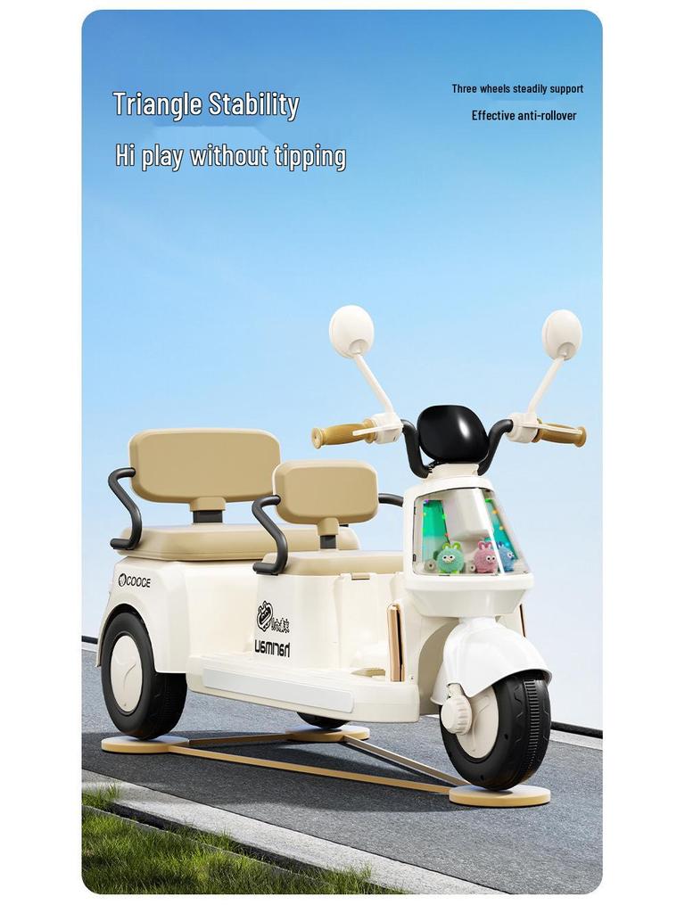 Children's Electric Two-Seater Motorcycle: Rechargeable Three-Wheeler Toy for Boys and Girls