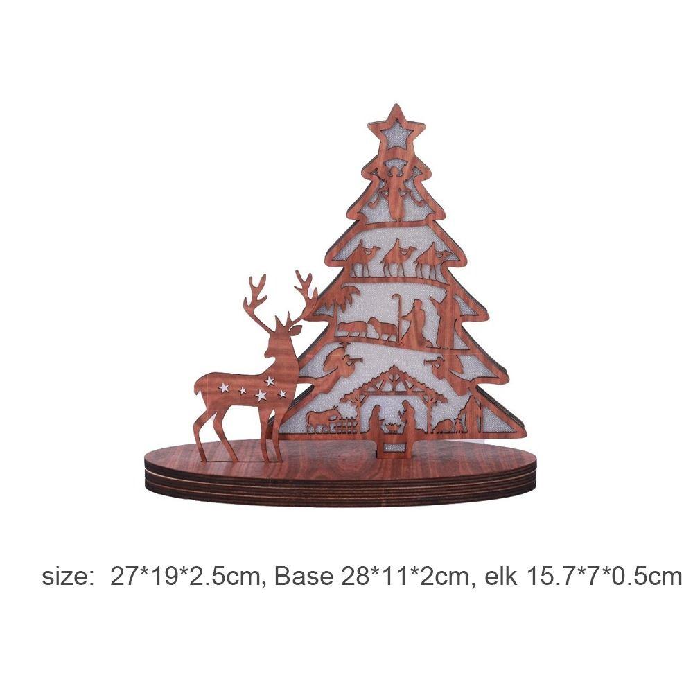 Wooden Christmas Tree Shape Ornaments Luminous Design New Year Easter Ativity Advent Scene Decor Handcrafted Elk Tabletop Decor
