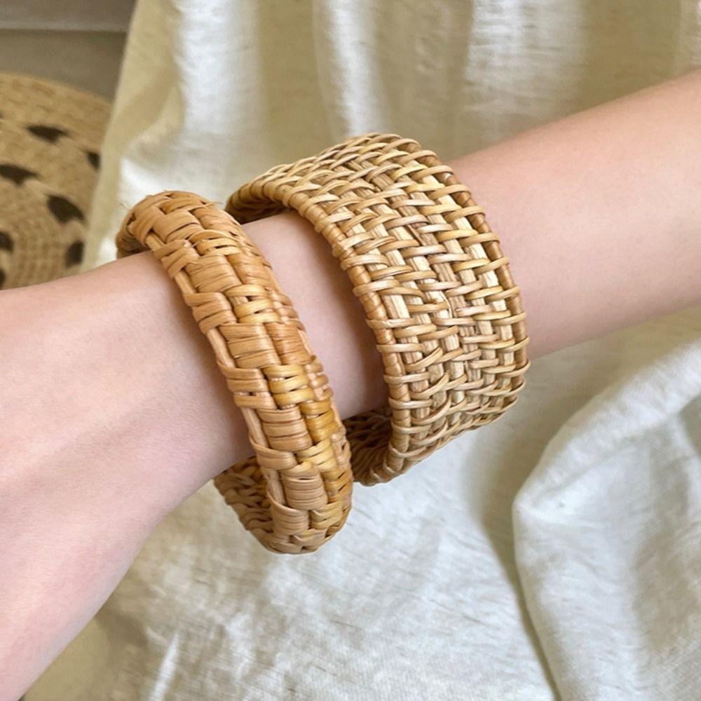 Classic Rattan Woven Bracelet Simple Bohemian Braided Bracelet Creative Ethnic Style Bangle  Beach