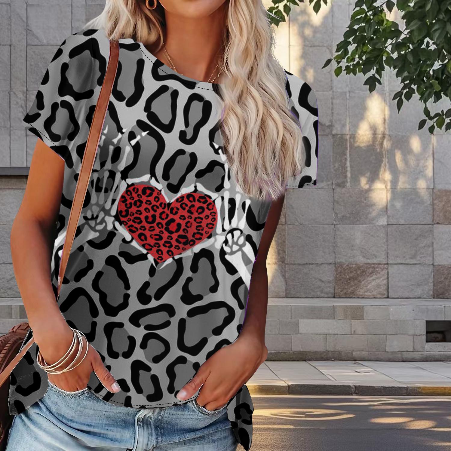 

Женская летняя футболка с леопардовым принтом, ретро-мода, футболки с коротким рукавом, повседневные топы с принтом 8XL красный