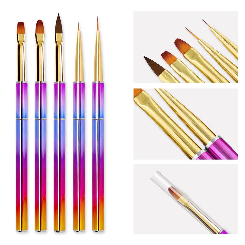 5pcs Nail Art Metal Handle Acrylic UV Gel Extension Builder Petal Flower Painting Drawing Brush Manicure Tools